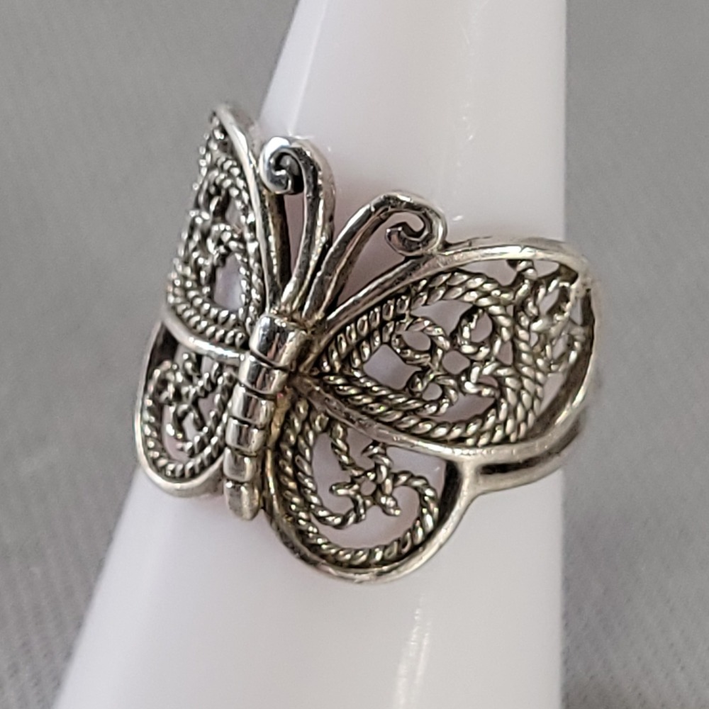 NF Butterfly Ring Sterling Silver Size 7 Filigree Ornate Statement Boho 925